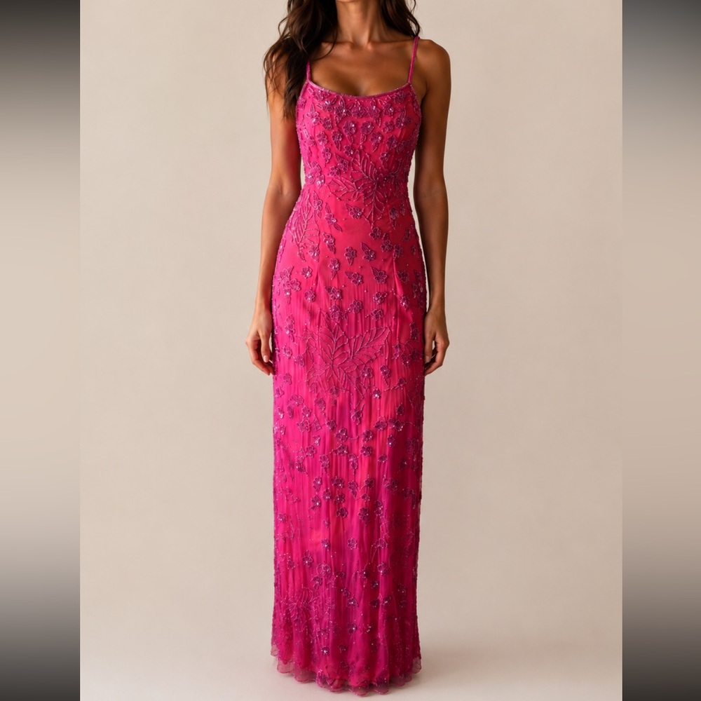 Vintage Y2K 100% Silk Beaded Dress Floral Dress Prom Fairy Vintage Beaded Dress